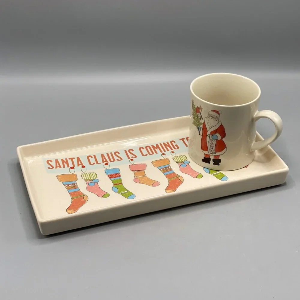 Creative Co-op Santa Stoneware Tray/NWOT